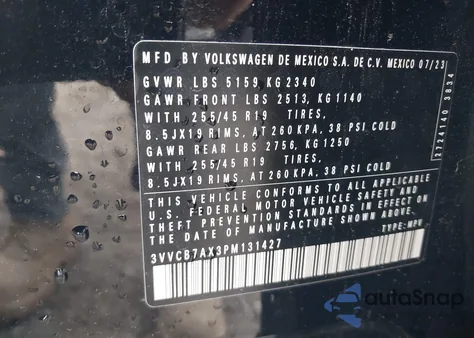 2023 Volkswagen Tiguan 2.0T Se from USA, damaged, VIN 3VV3B7AX3PM131427